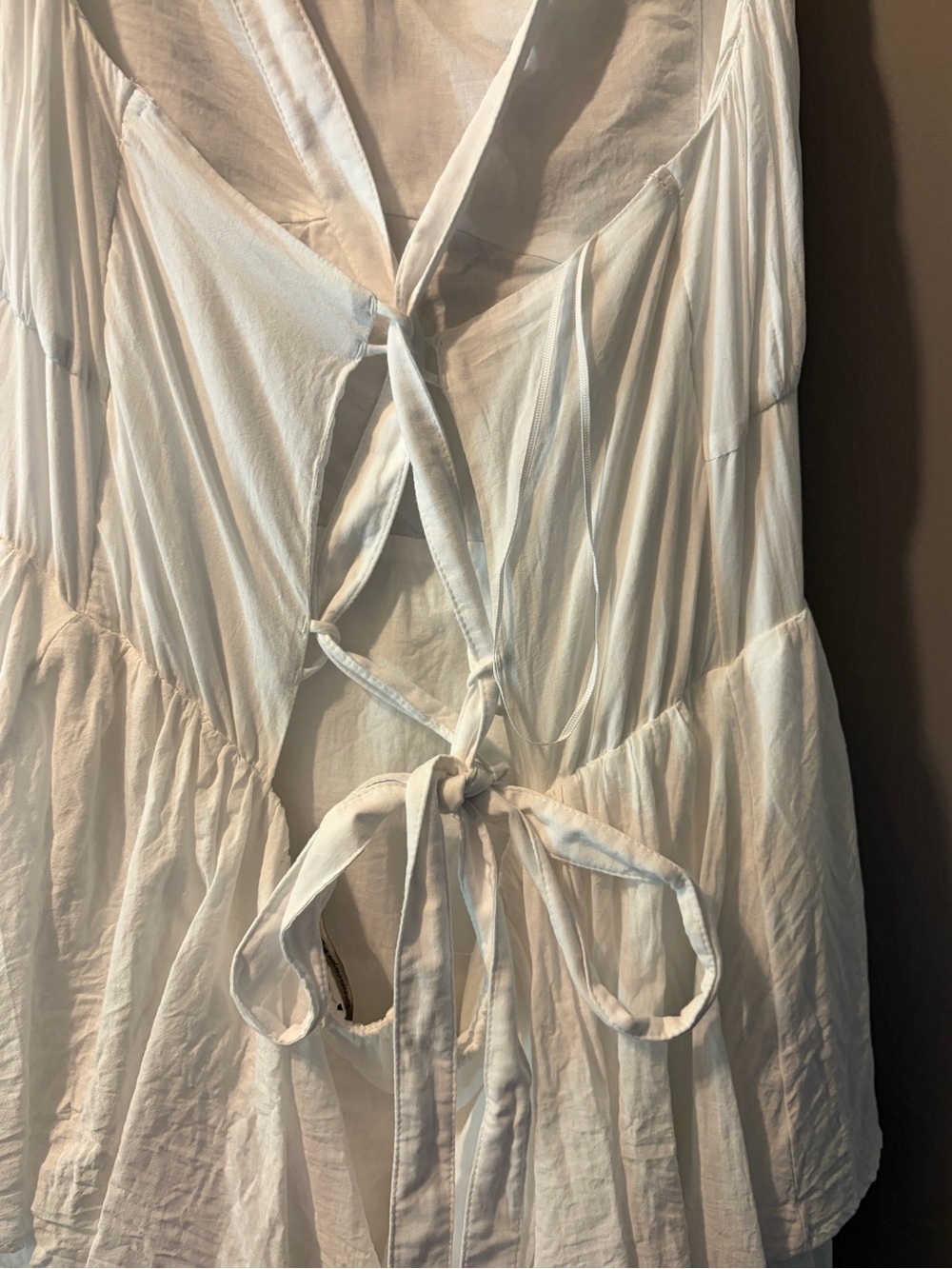 Abercrombie & Fitch White Tiered Spaghetti-Strap Maxi Dress with Tie Back - Picture 3 of 5